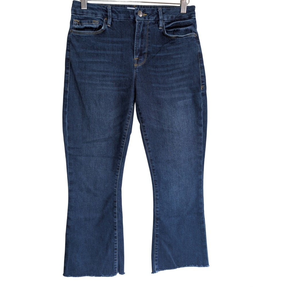 FRAME Le Crop Mini Boot‎ Jeans Womens 27 Rosalie Dark Wash Raw Hem Stretch Denim